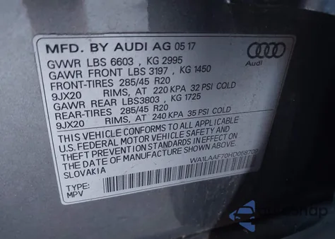 2017 Audi Q7 3.0T Premium from USA, damaged, VIN WA1LAAF70HD058709